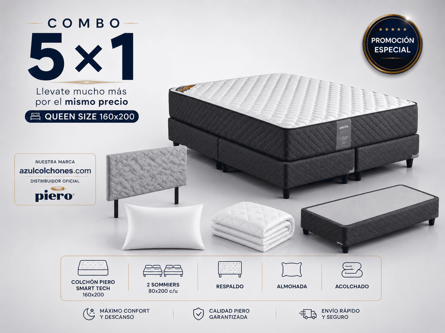 Combo Smart Tech Queen - Colchón Piero en Villa María